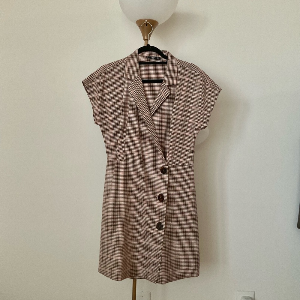 MANGO Suit-wrapped Plaid Mini Dress ( EU size L/ US size M)